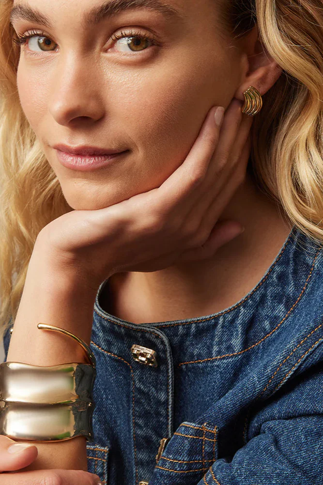 Misty Ridged Half Moon Gold Earrings - Image 2