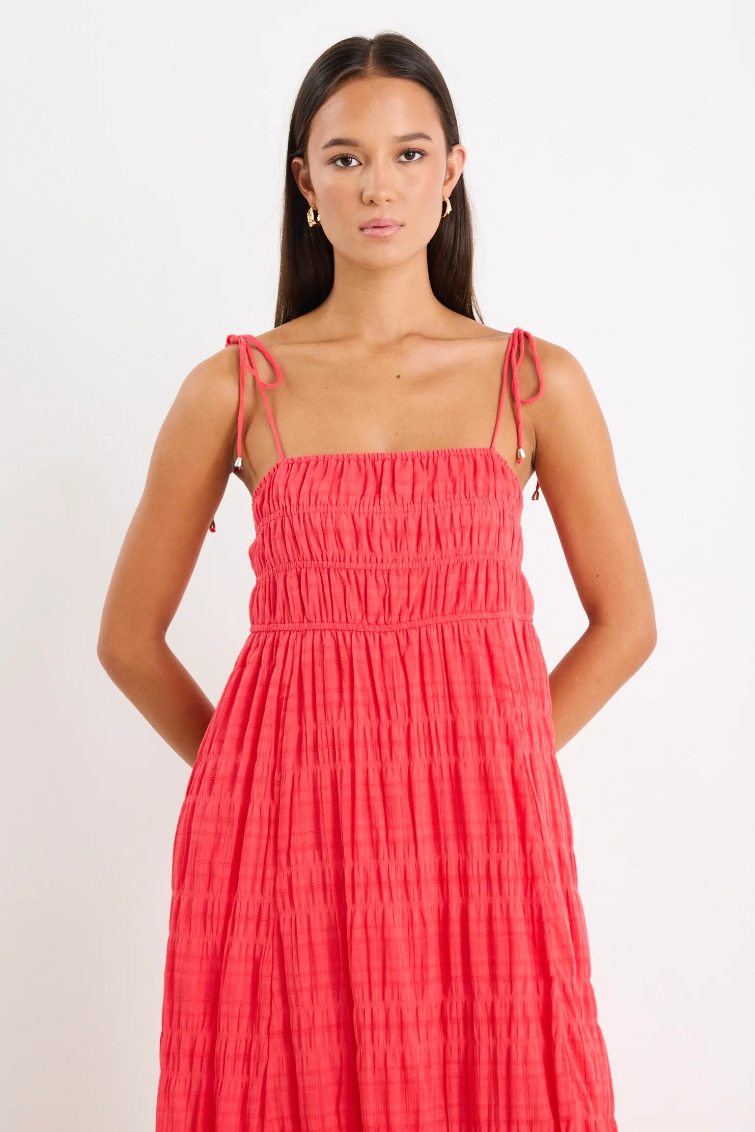 Offshore Poppy Cotton Shirred Strappy Maxi Dress - Image 5