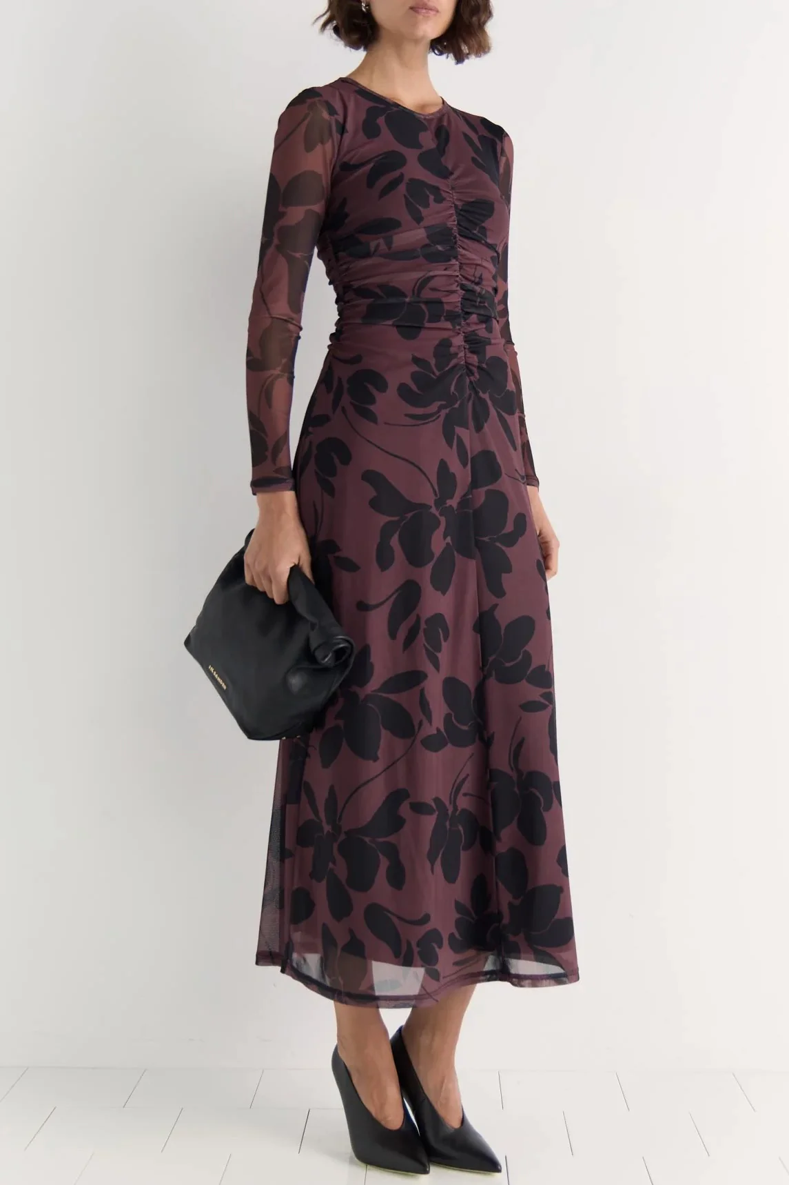 Olina Brown Floral Mesh Maxi Dress - Image 6