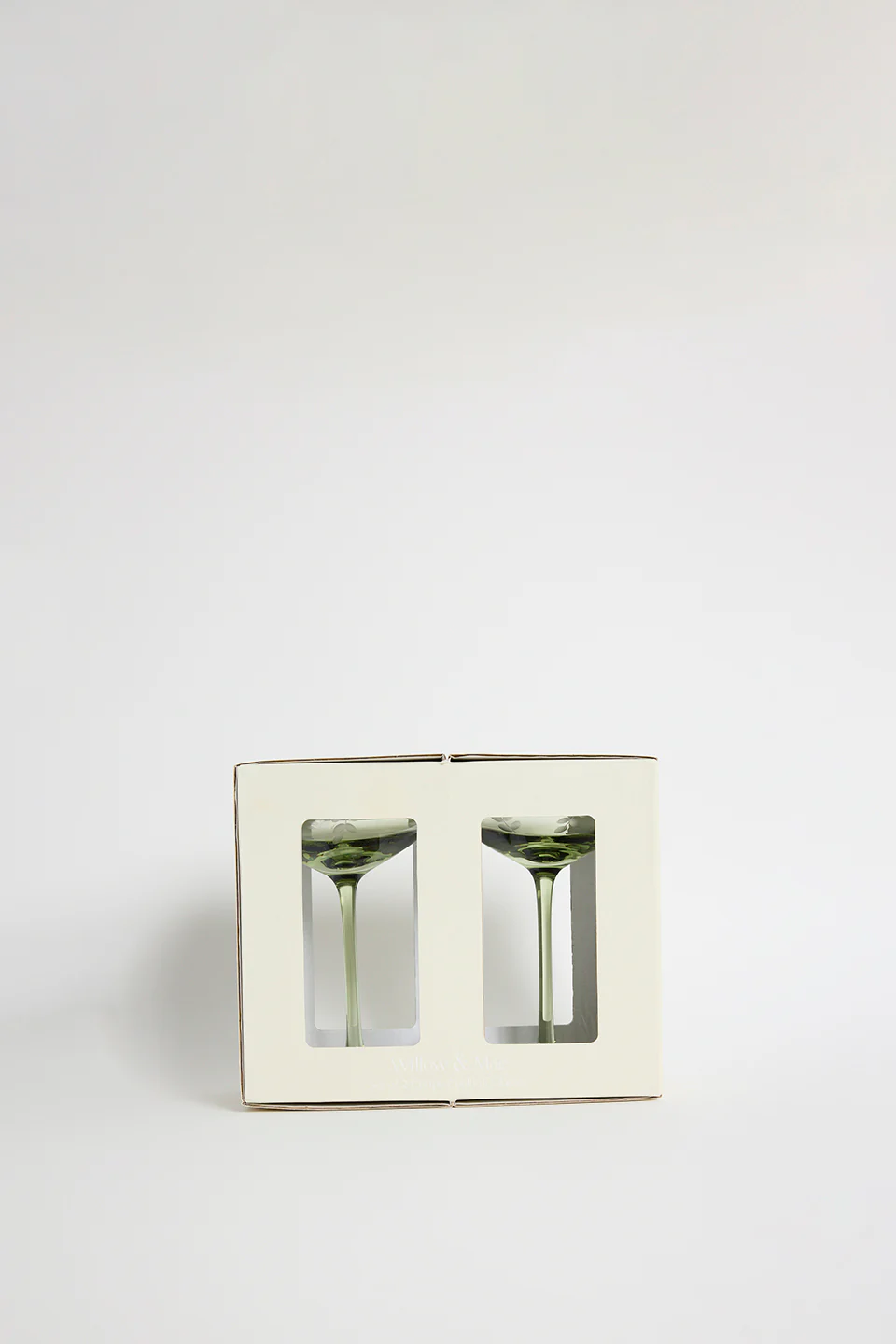 Olive Green Etched Leaf Set 2 Coupe Cocktail Glasses - Image 5
