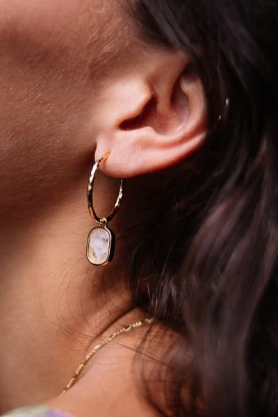 Oriya Gold with Moonstone Charm Hoop Earrings - Image 3