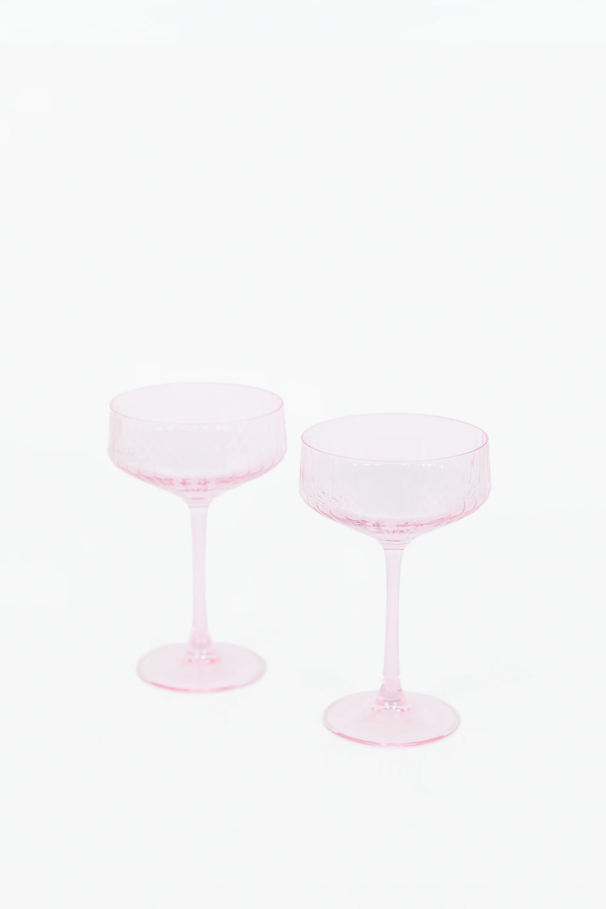 Pale Pink Ribbed Set 2 Coupe Cocktail Glasses