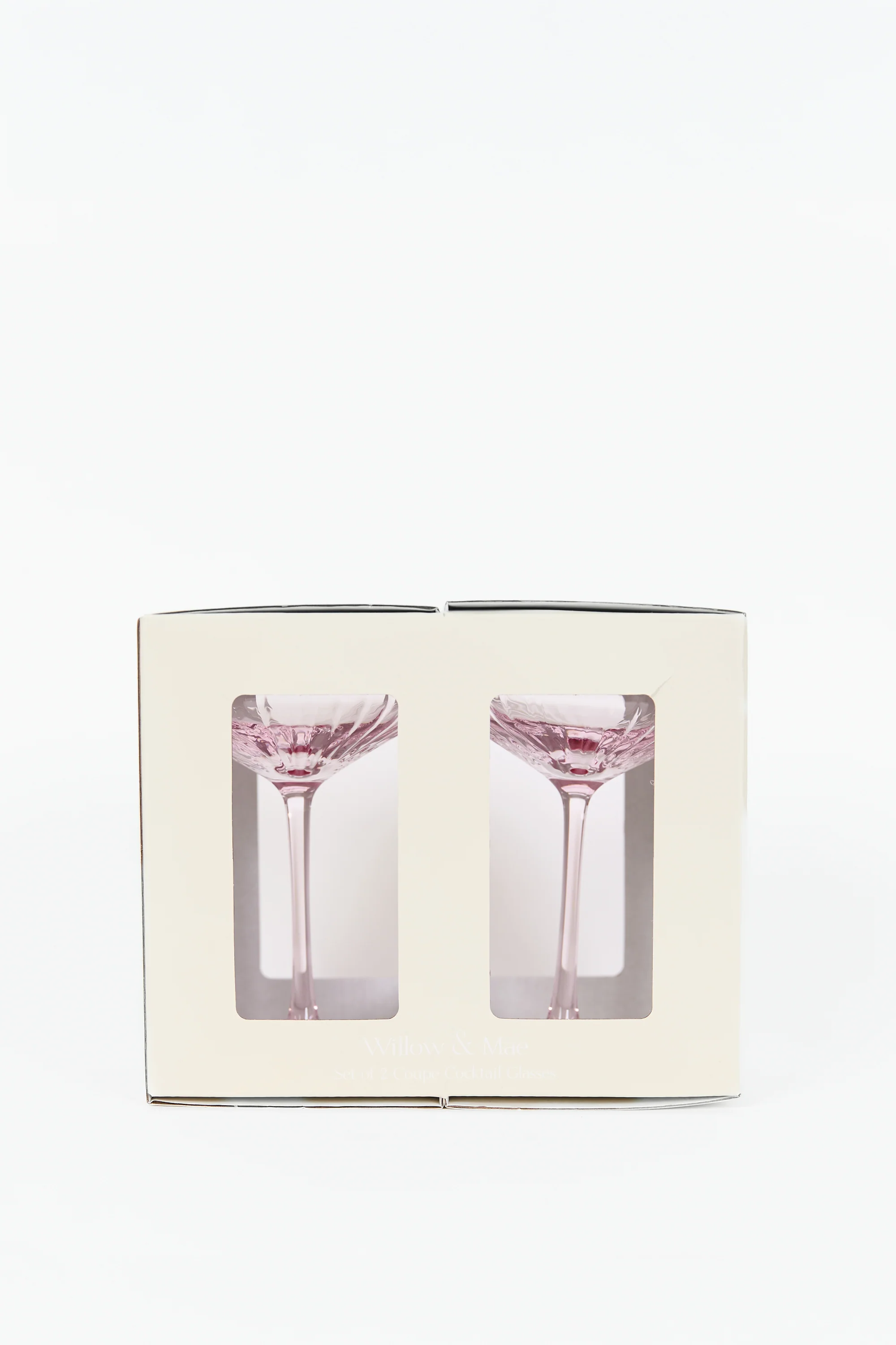Pale Pink Ribbed Set 2 Coupe Cocktail Glasses - Image 4