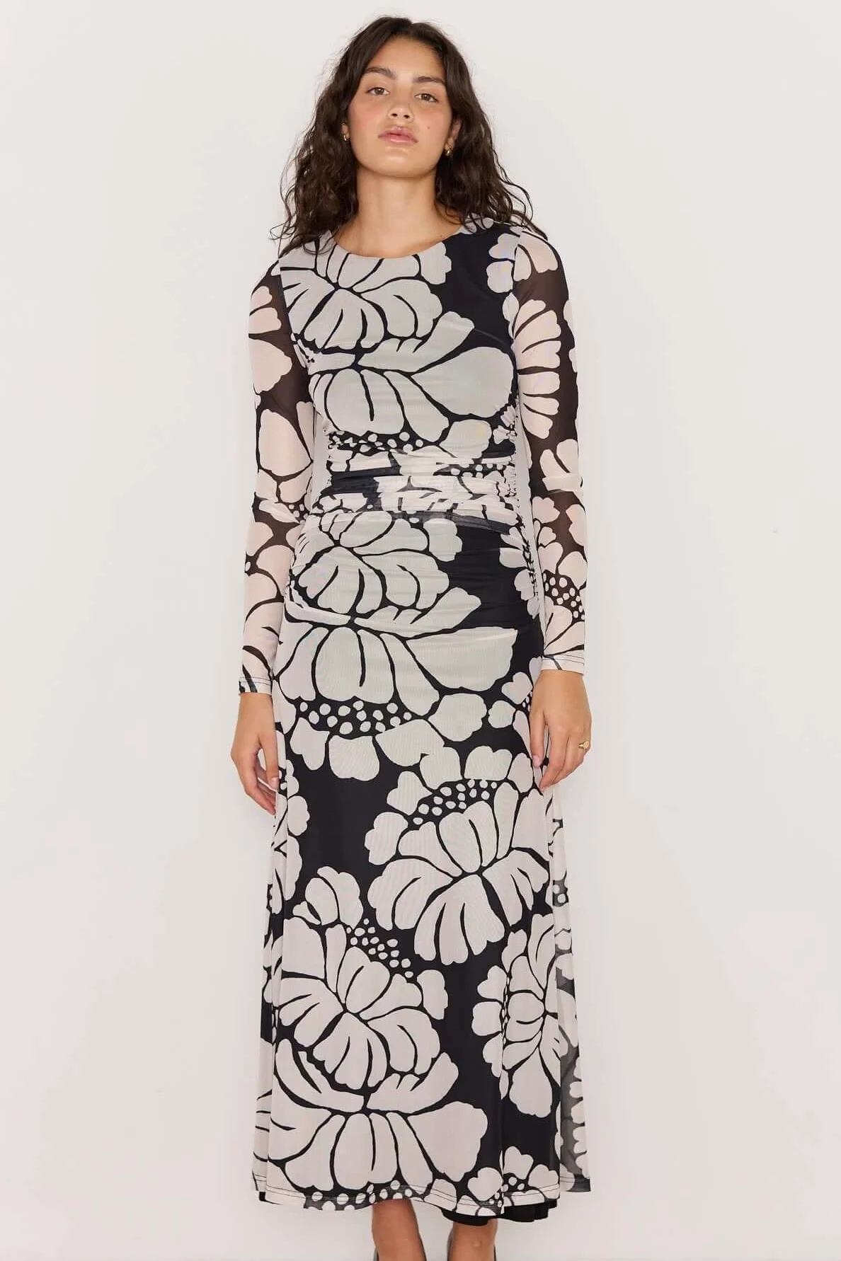 Persephone Black Floral Mesh Maxi Dress - Image 2