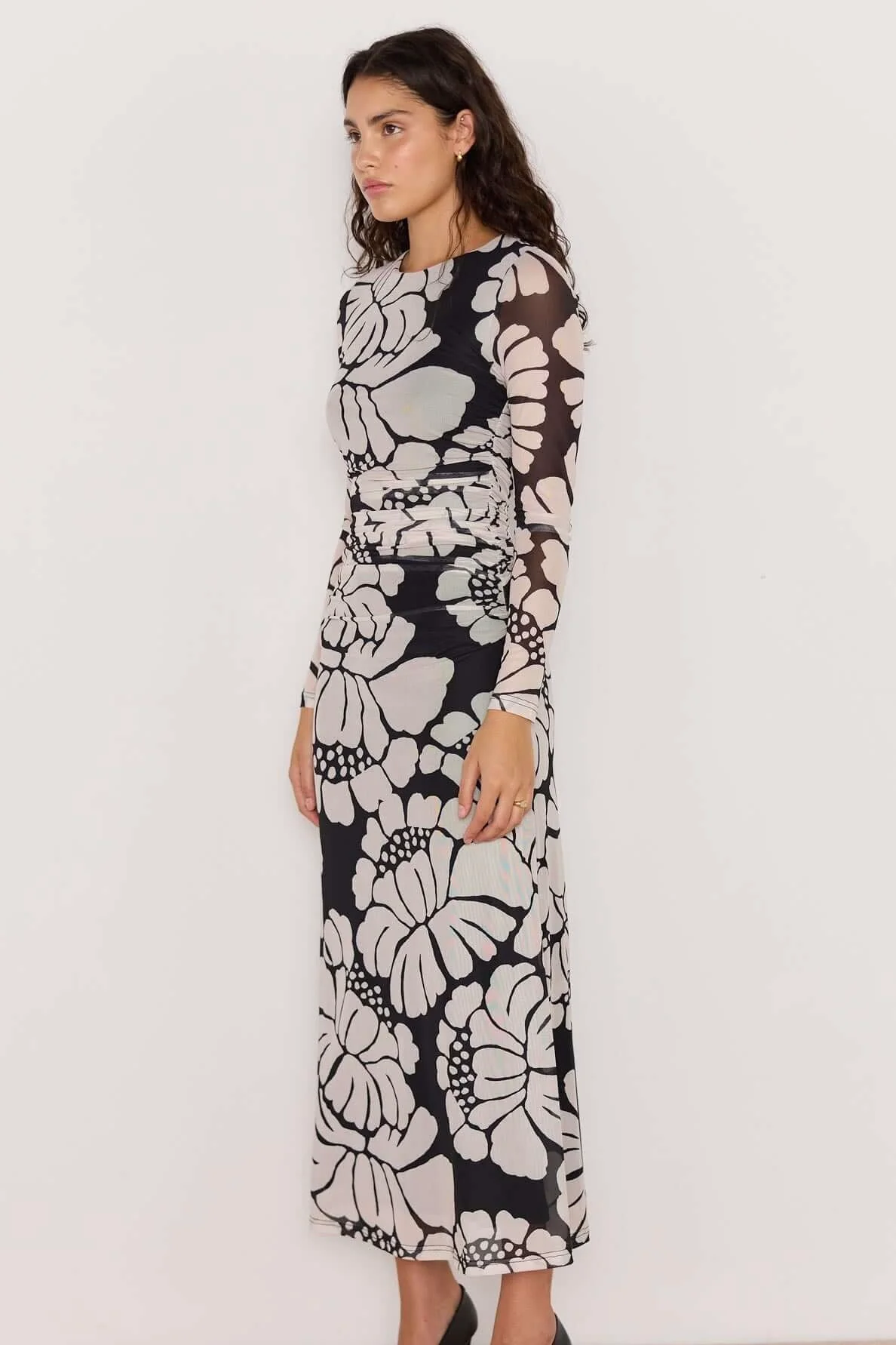 Persephone Black Floral Mesh Maxi Dress - Image 3