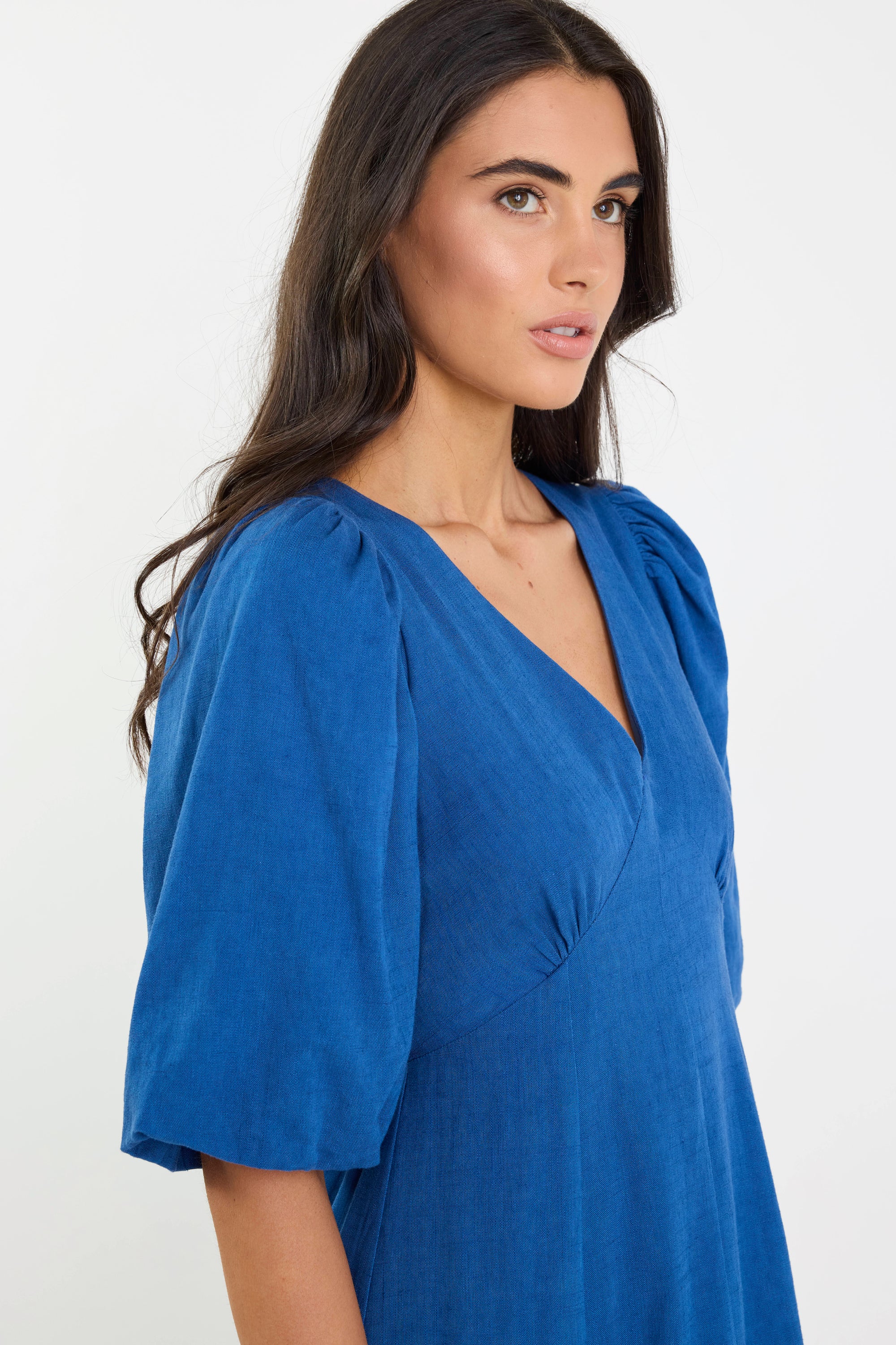 Port True Blue Mid Sleeve Button Front Midi Dress - Image 3
