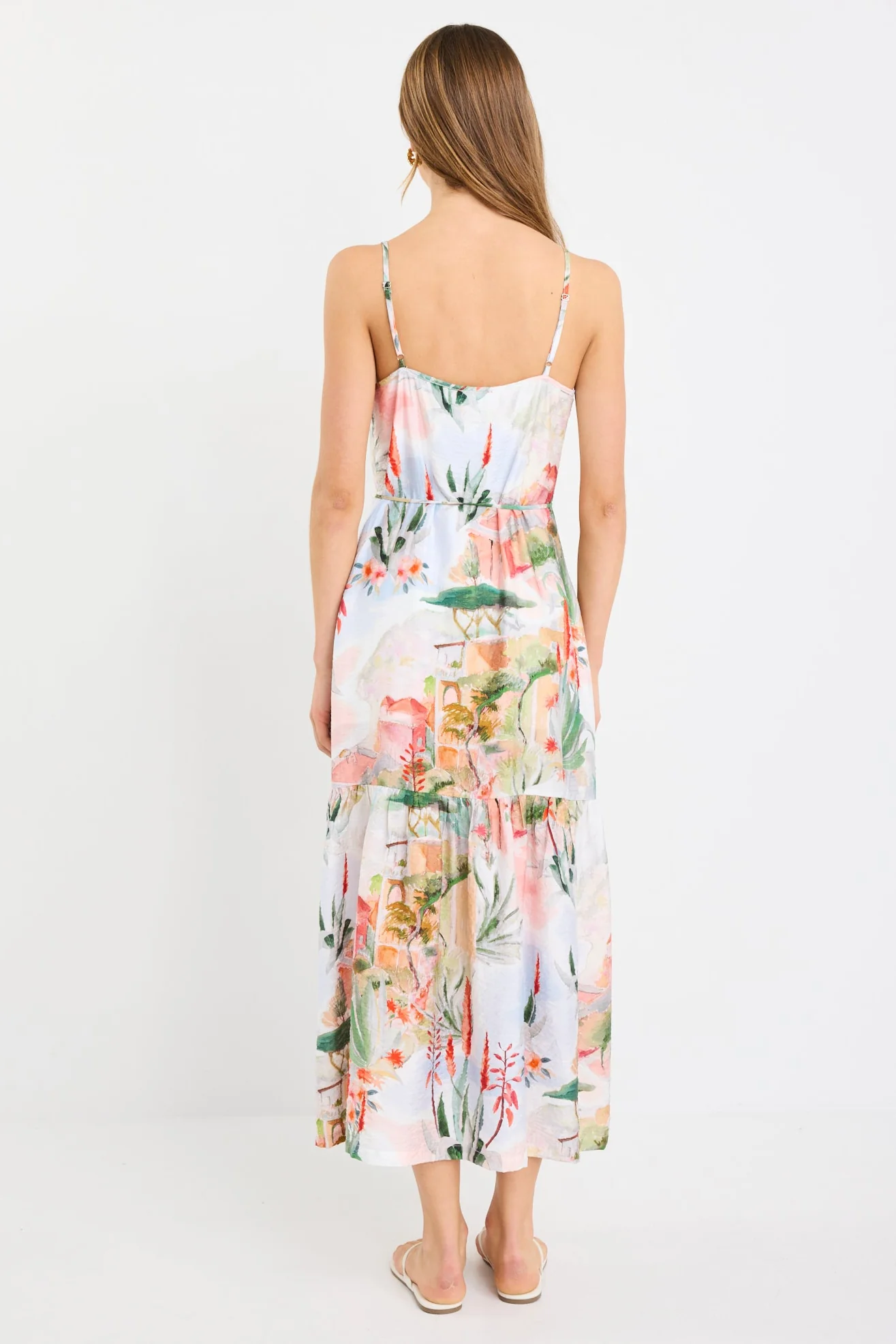 Relax Tuscan Sunset Strappy Tiered Midi Dress - Image 5