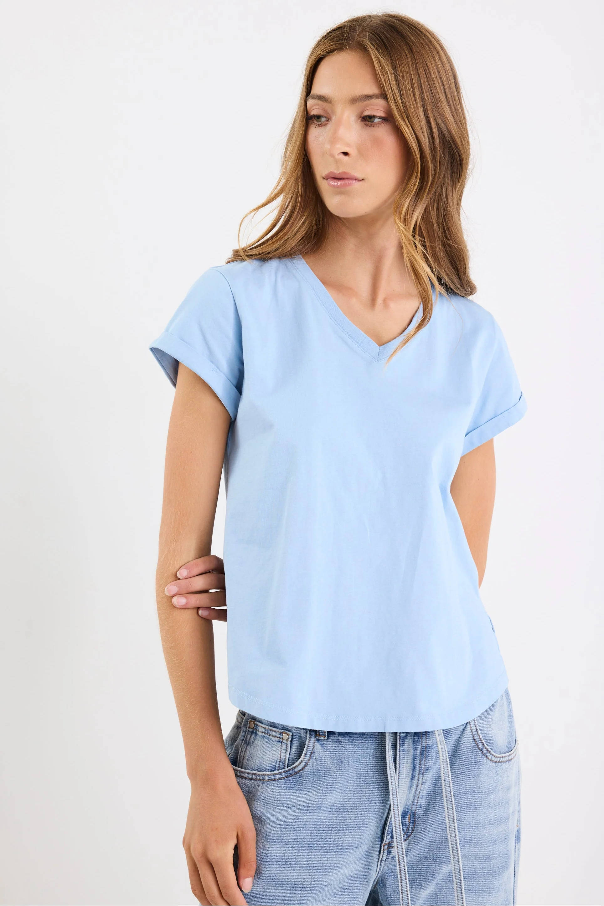 Rhyme Sky V Neck Short Sleeved Tee