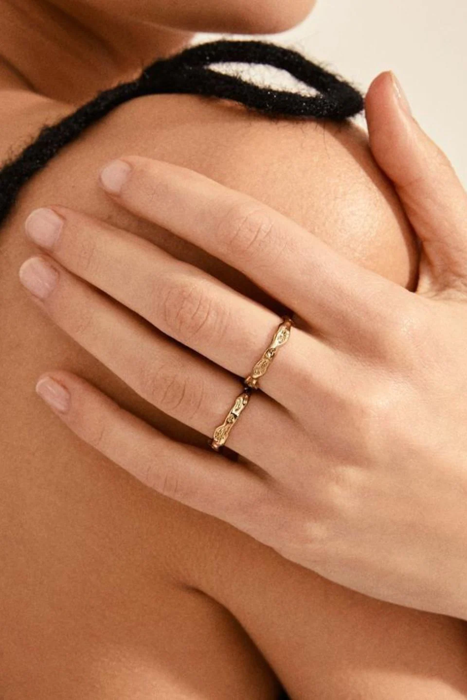 Rita Gold Beaten Double Ring - Image 2