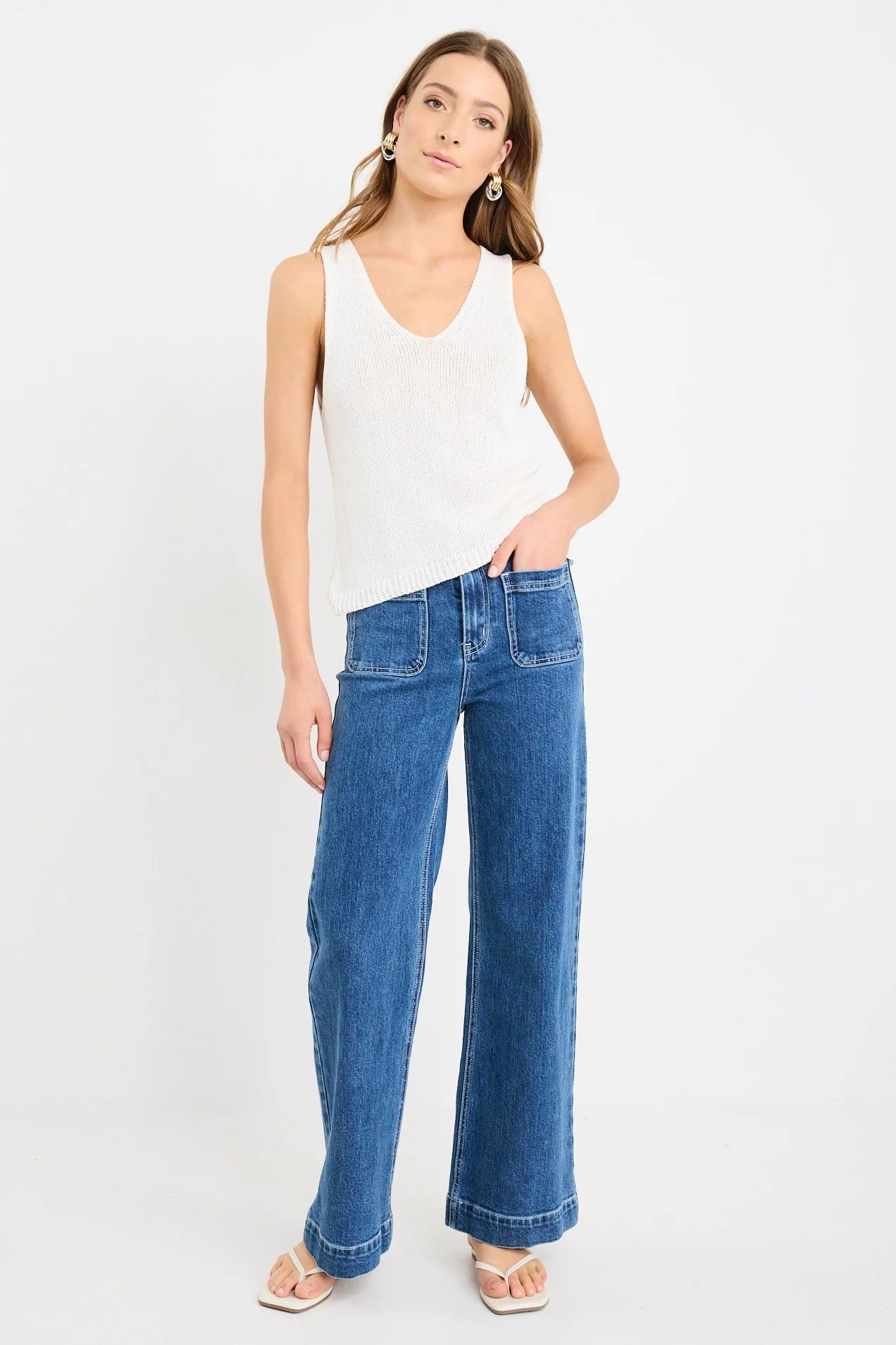Settler Ivory V Neck Sleeveless Knit Top - Image 3