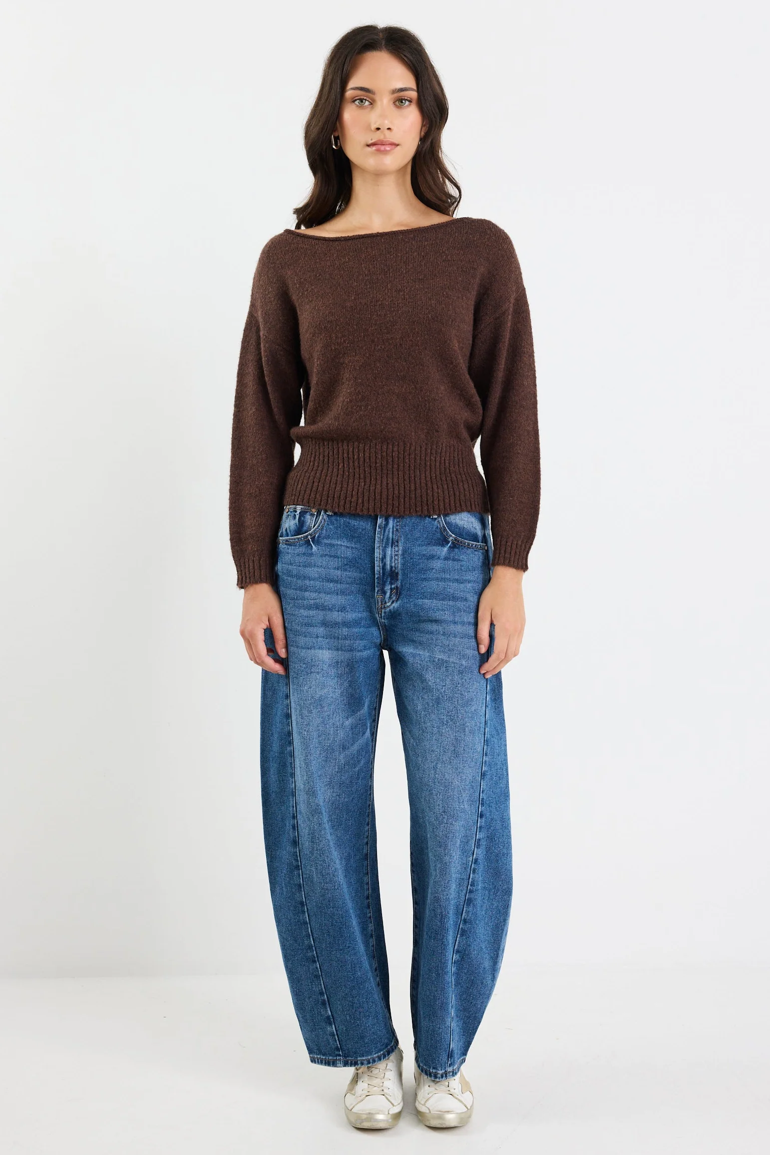 Society Chocolate Off Shoulder Jumper - Image 2