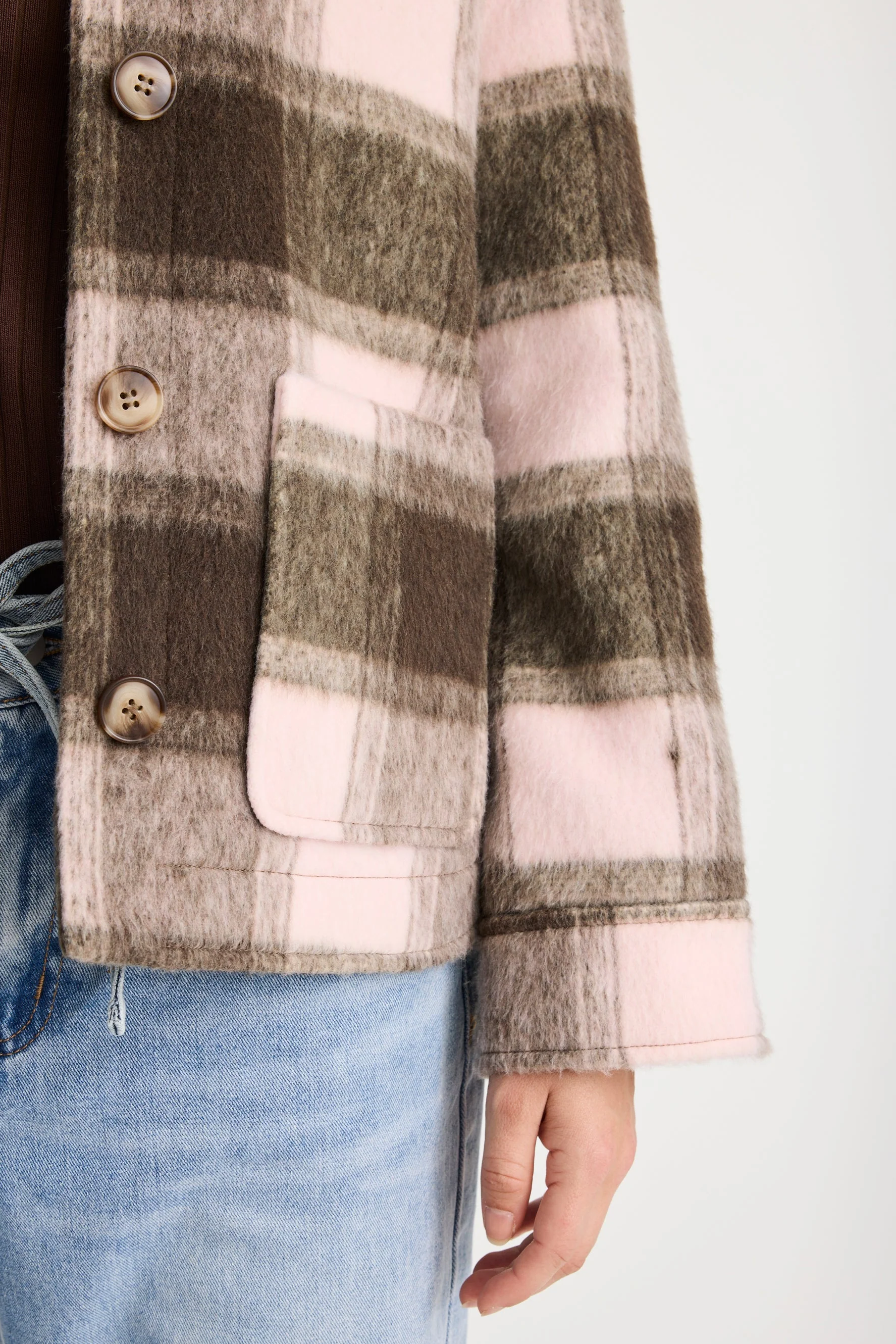 Solace Chocolate Pink Check Oversized Shacket - Image 4