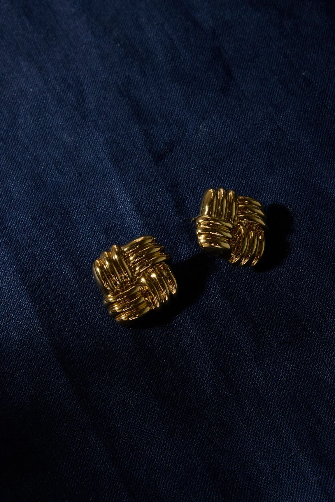 Square Weave 14k Gold Plate Stud Earring - Image 2