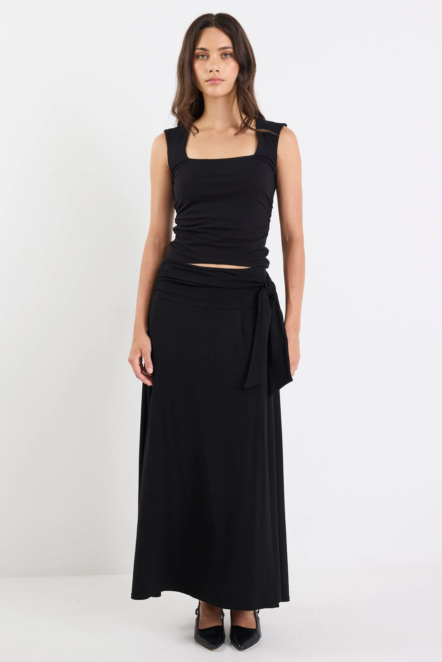 Status Black Jersey Knot Front Maxi Skirt