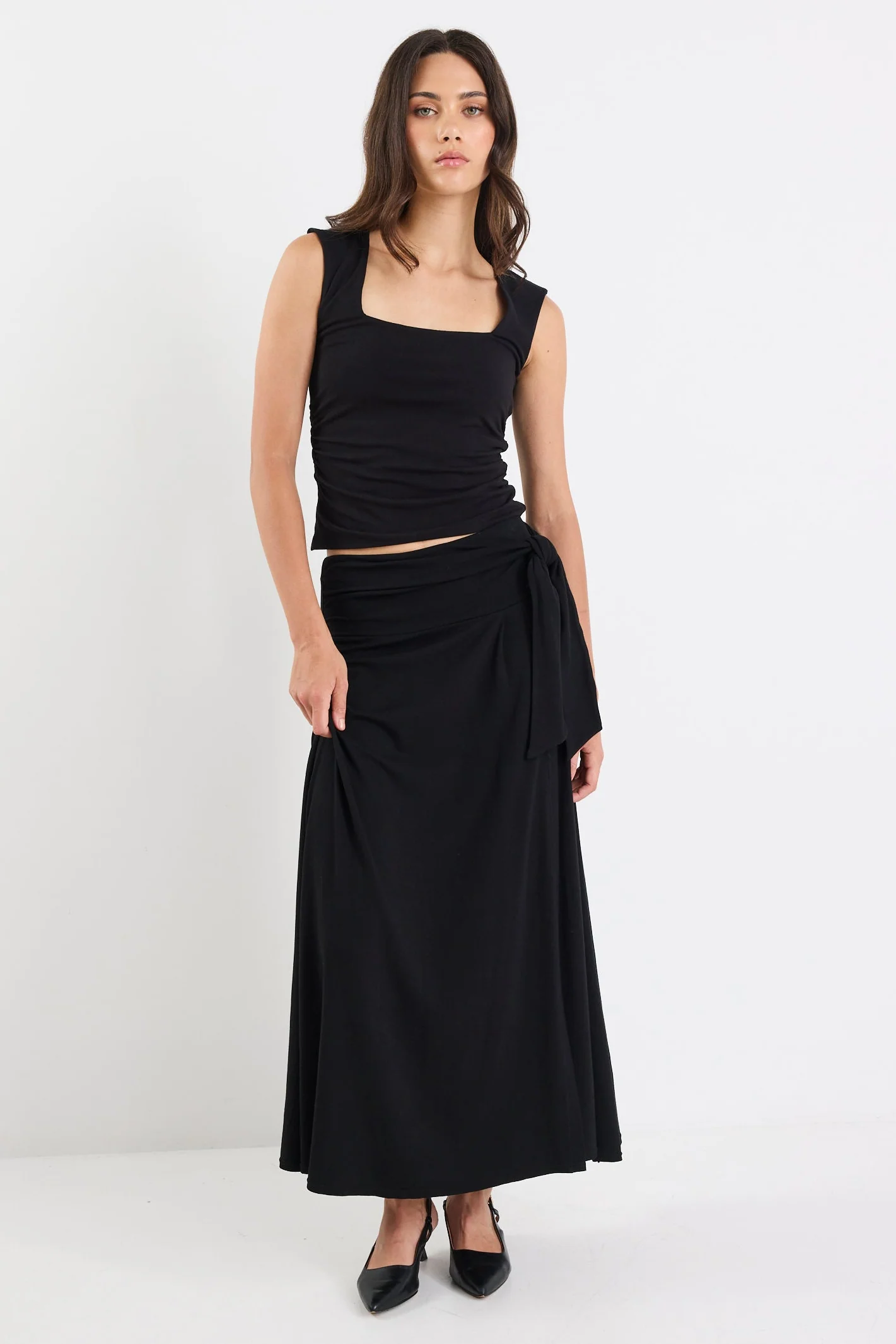 Status Black Jersey Knot Front Maxi Skirt - Image 2