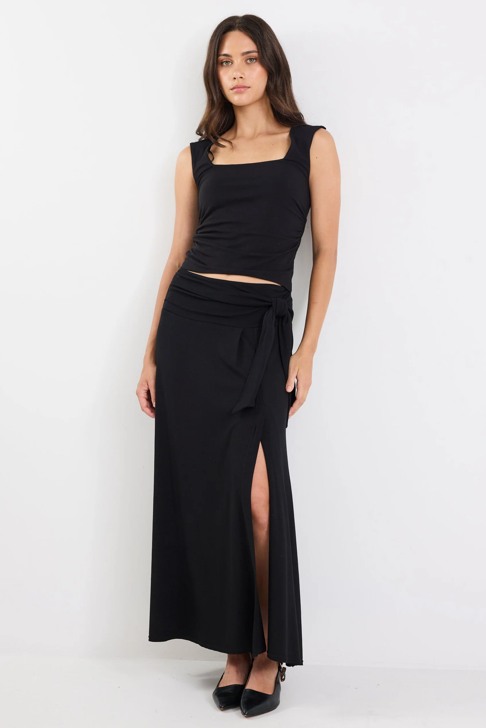 Status Black Jersey Knot Front Maxi Skirt - Image 4