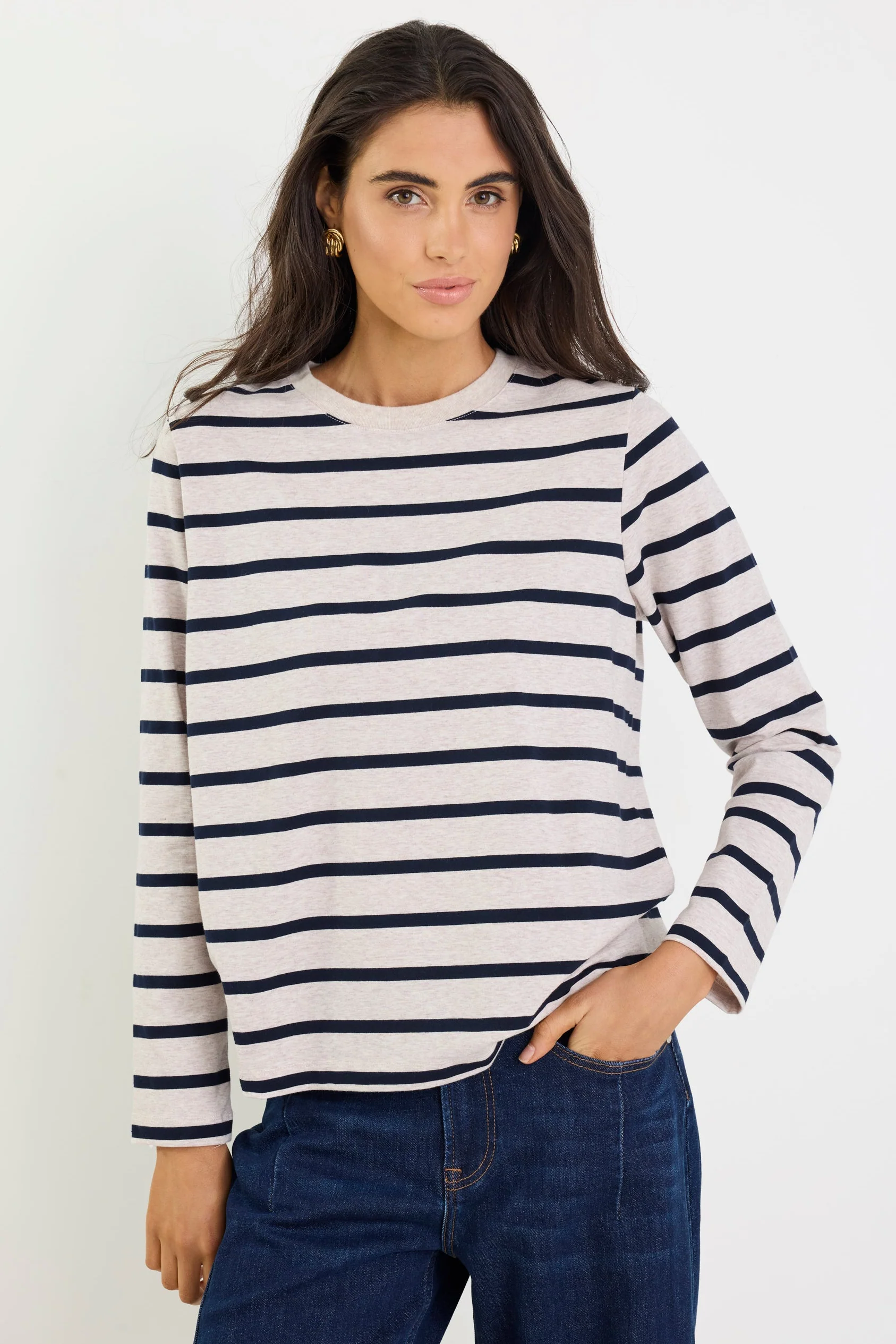 Tether Ecru Navy Stripe LS Boxy Tee - Image 2