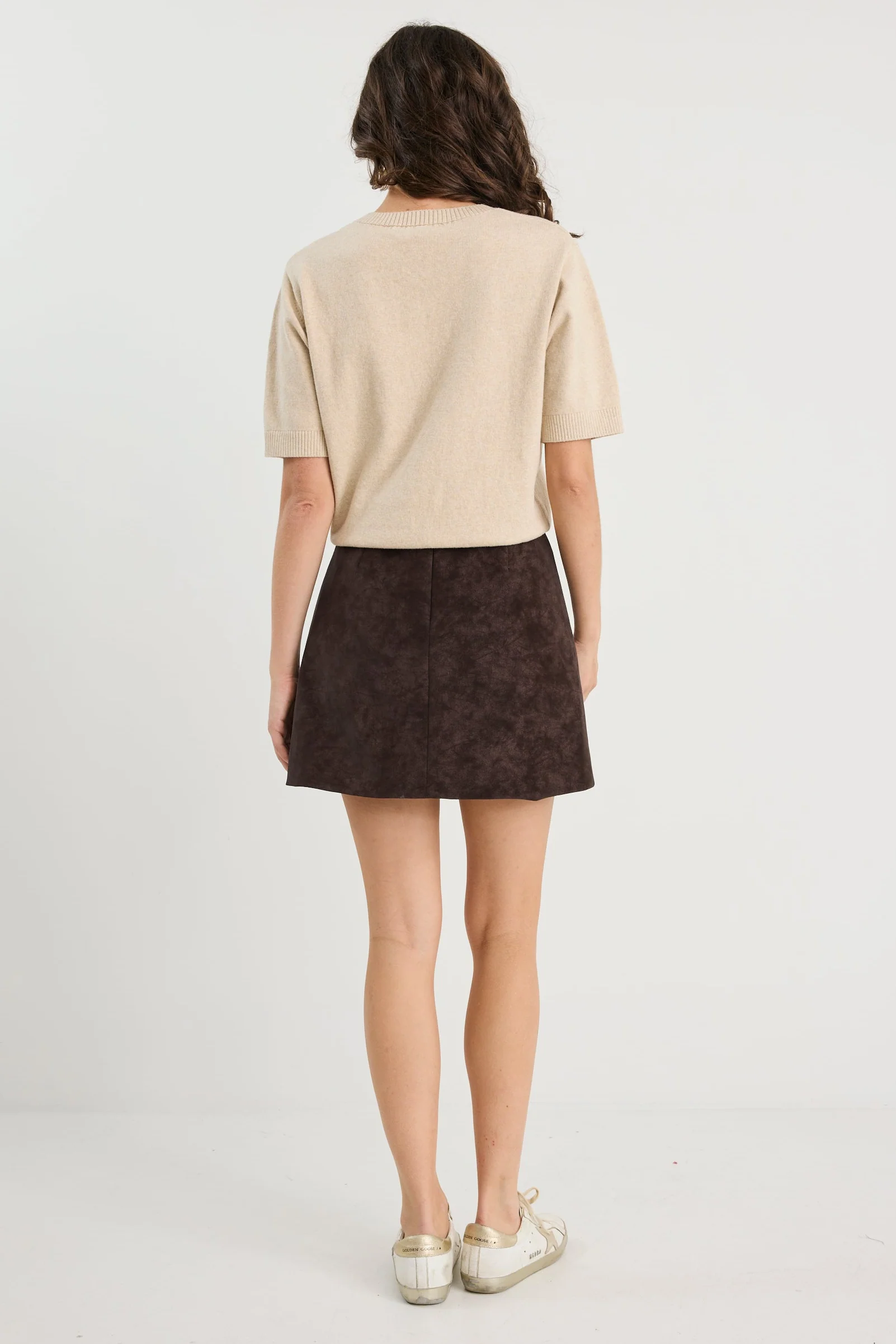Timeless Chocolate Faux Suede Mini Skirt - Image 4