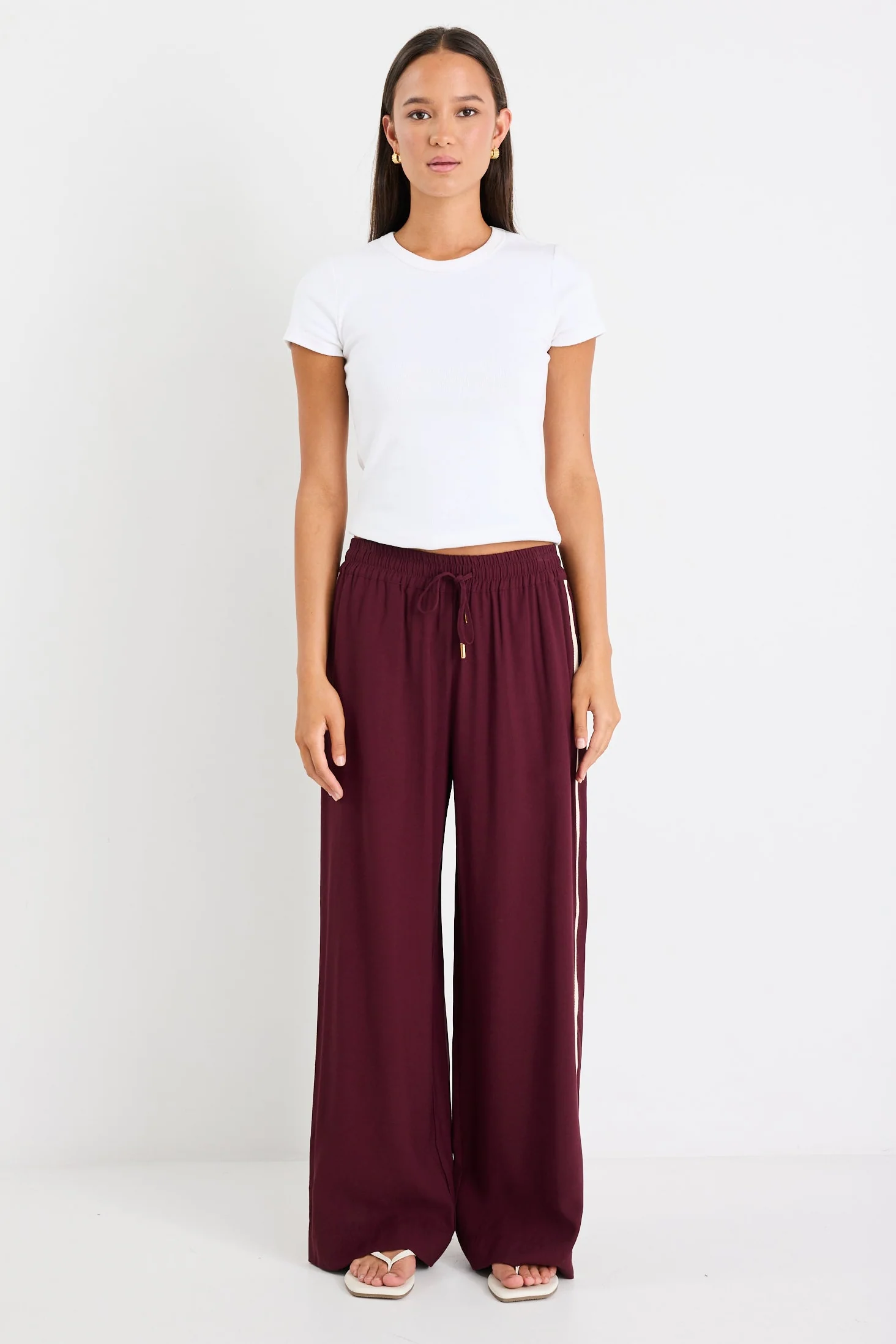 Townie Burgundy Plum Side Stripe Elastic Waist Pants - Image 2