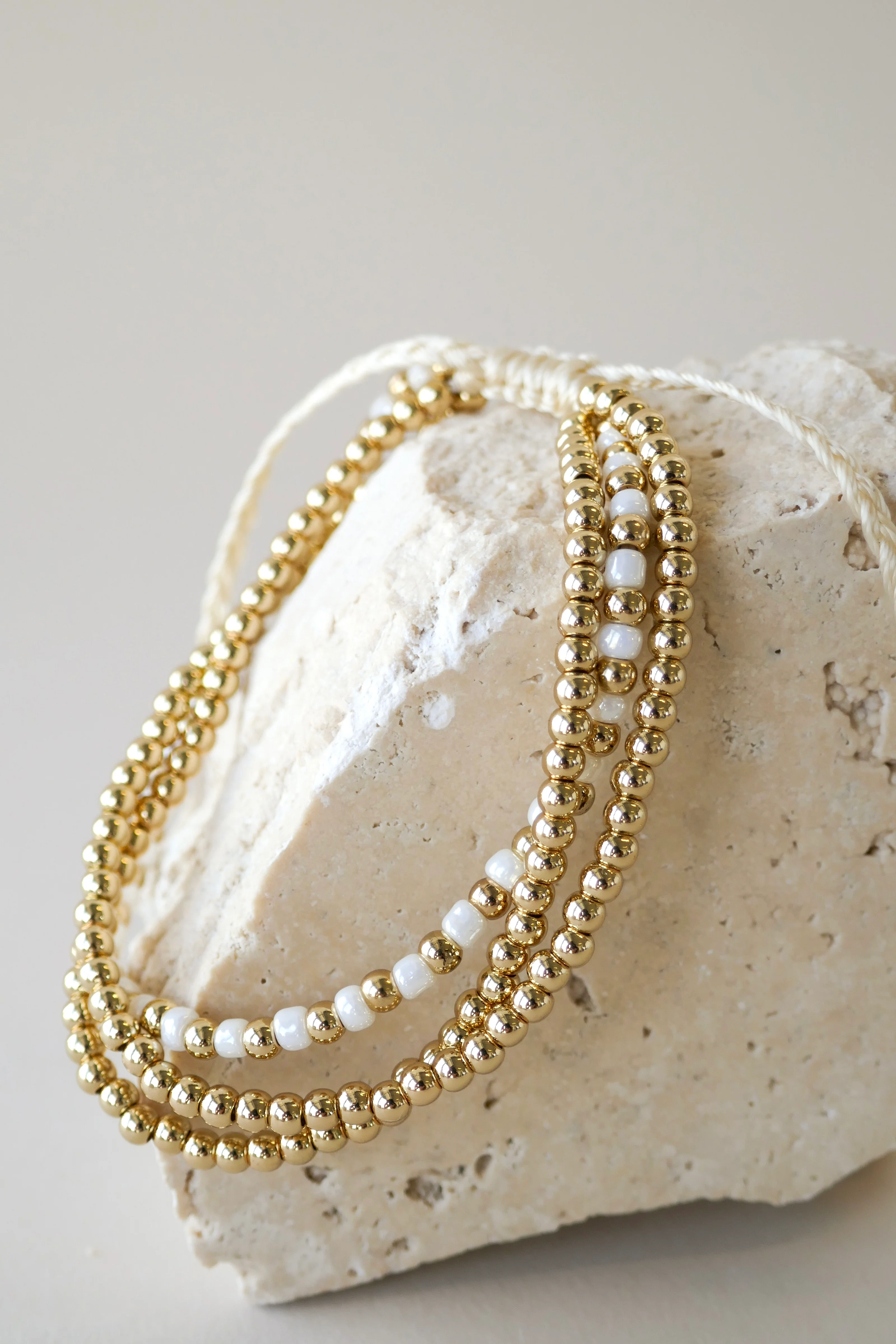 Triple Bead Gold White Gold Bracelet - Image 3