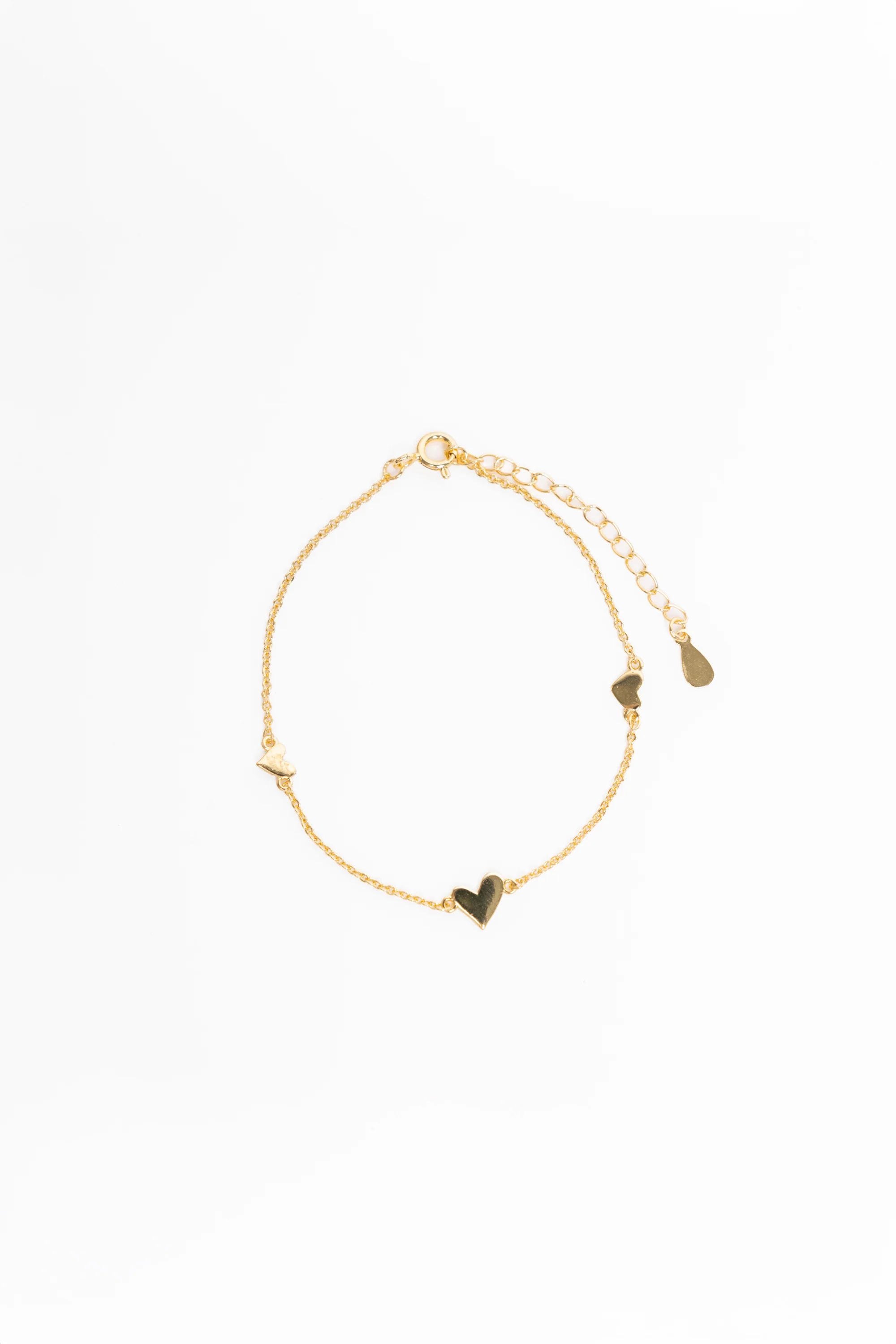 Triple Heart Charm 14k Gold Plate Plate Bracelet