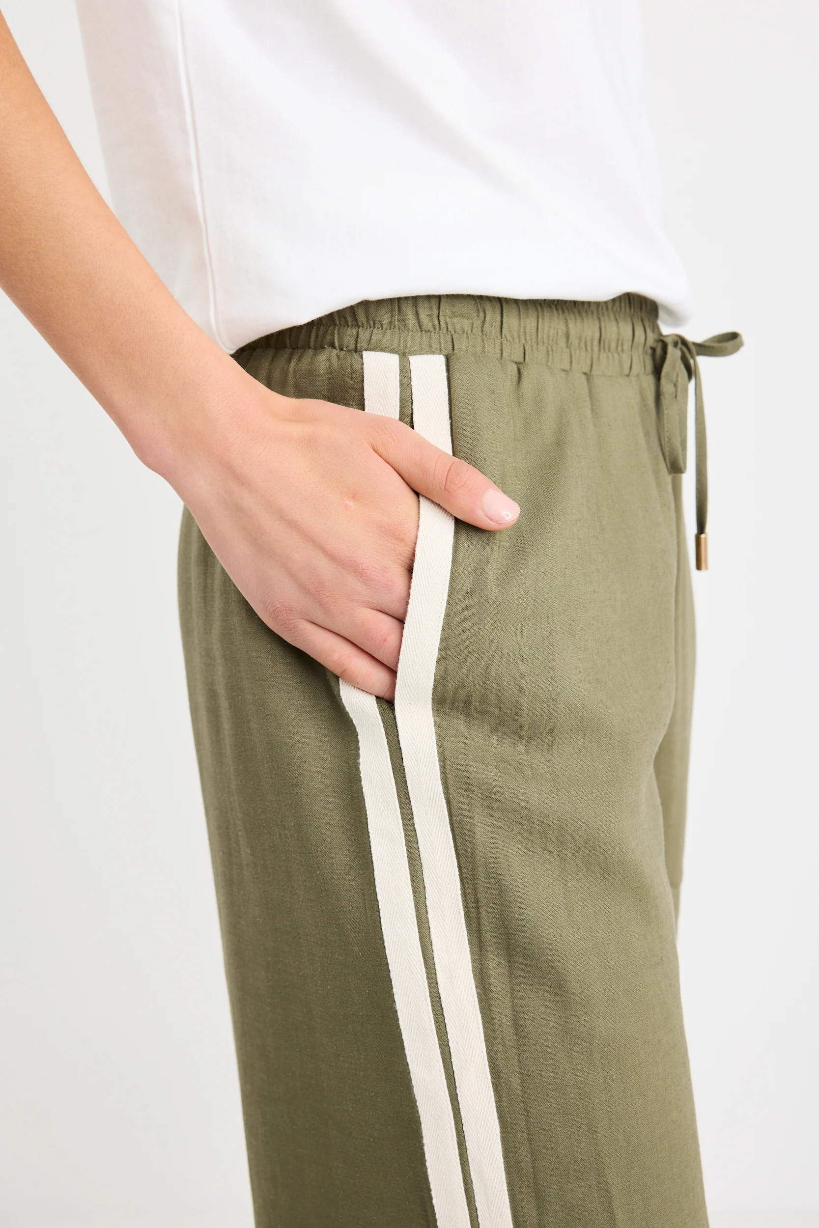 Vibe Khaki Linen Blend Jacquard Stripe Wide Leg Pants - Image 6