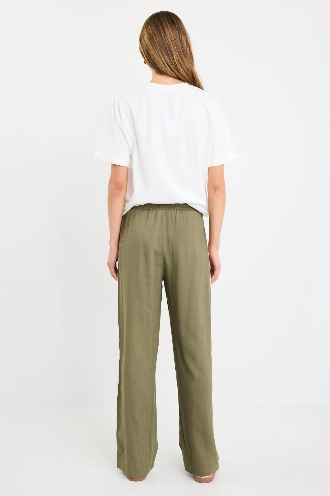 Vibe Khaki Linen Blend Jacquard Stripe Wide Leg Pants - Image 8