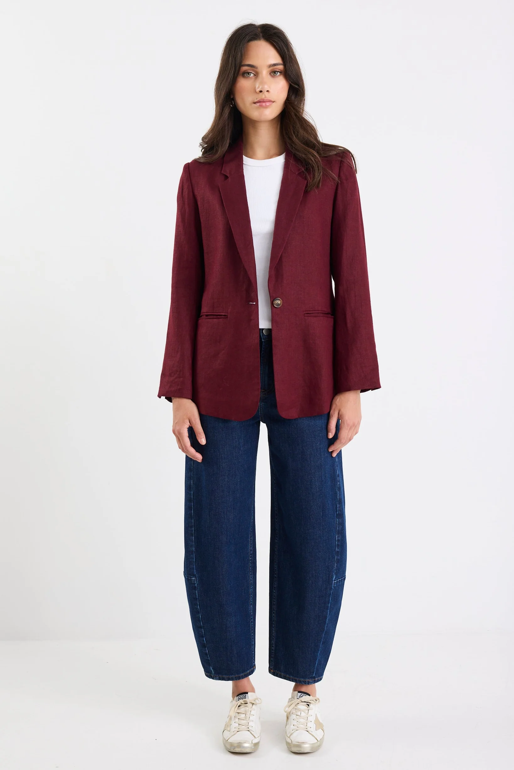 Voyant Burgundy Single Breasted Longline Blazer - Image 5